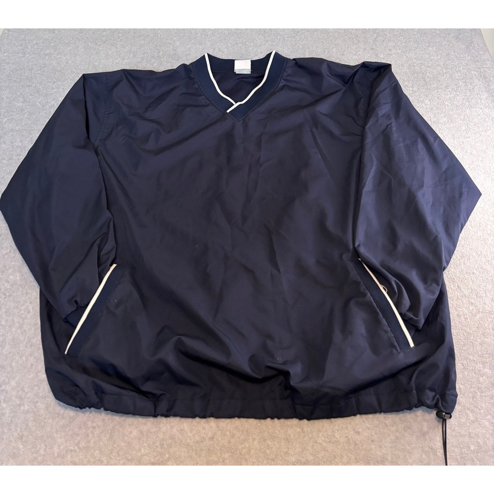 Rawlings Mens 2XL Navy Blue Ripstop V-Neck Pullover Windbreaker Sports Jacket